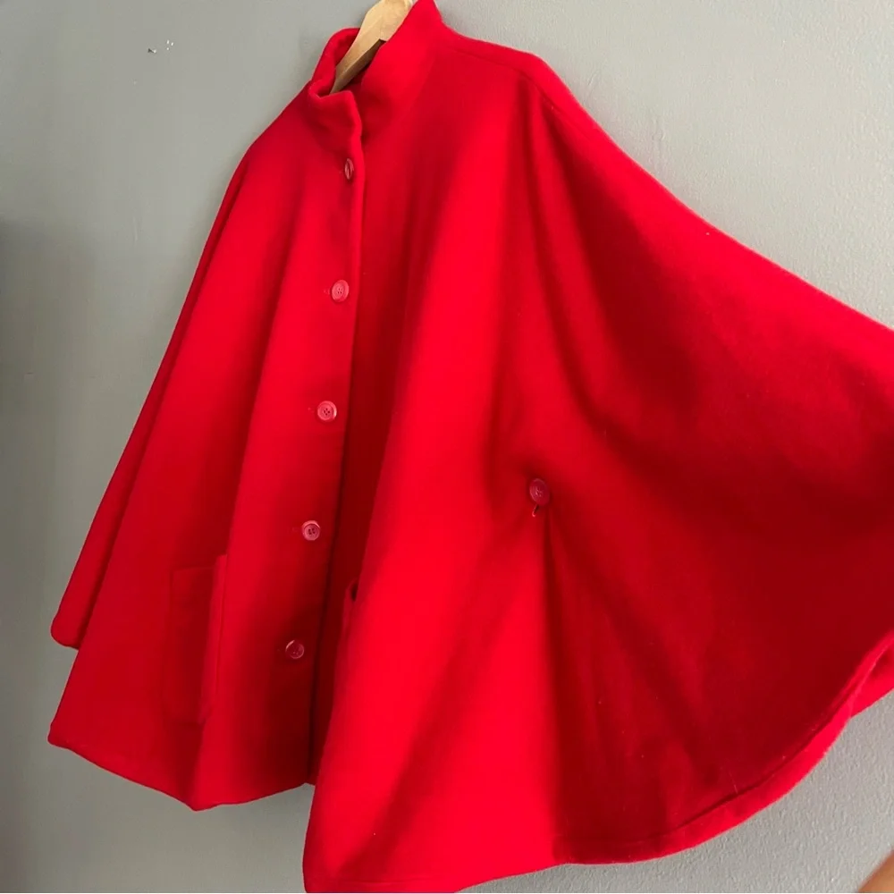 VTG Pendleton Poncho Womens 100% Virgin Wool Made USA Cape Pockets Red Size S/M - Picture 6 of 15